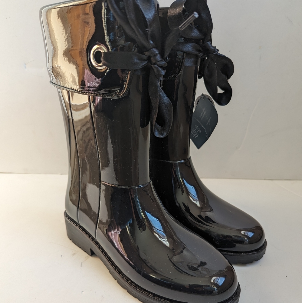 NWB  Igor Campera Charol Girl's Sz 5.5 /36Bow Rain Boots Black made in Spain